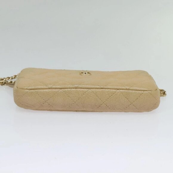 CHANEL Matelasse Chain Shoulder Bag Grained Calf Skin Beige Gold CC Auth 138257 - Picture 7 of 16